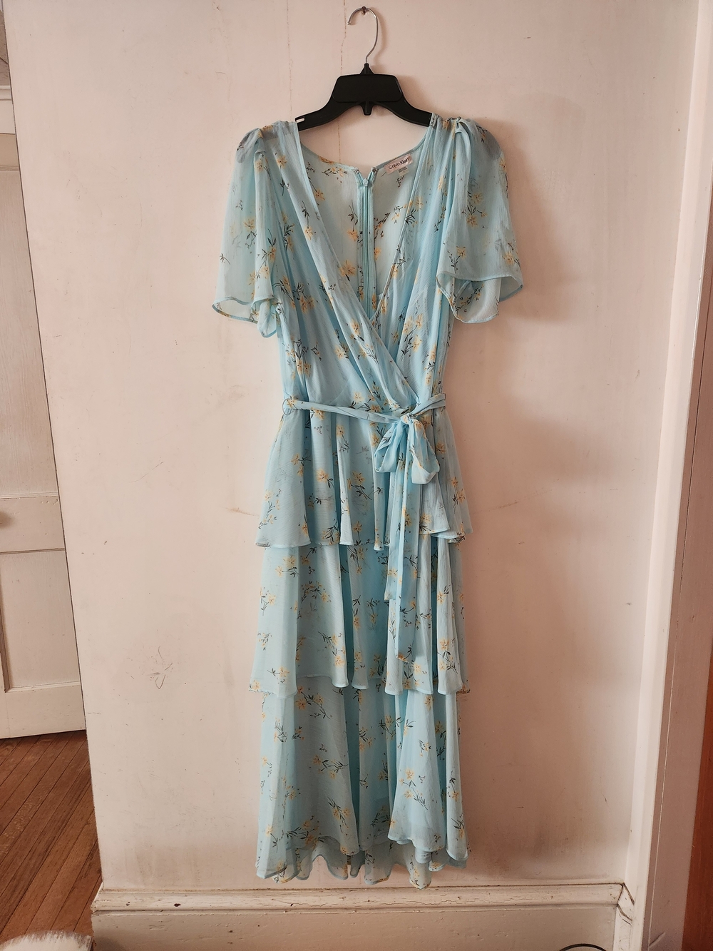 Calvin Klein Pale Blue Floral Wrap Maxi Dress